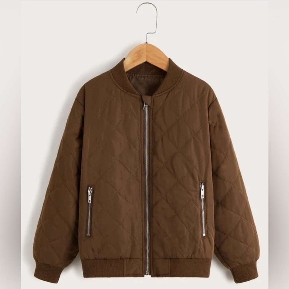 SHEIN Coffee Brown Boys Quilted Zip Up Jacket Size 7Y NWOT